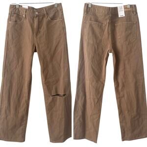 NEW RSQ Junior's Wide Leg Jeans Brown Size 14 Junior Ripped Knee Boho Trendy